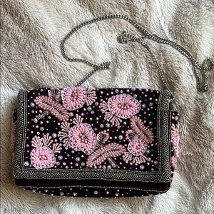 Like New Anthropologie Elegant Pink Floral Beaded velvet Women's Bag